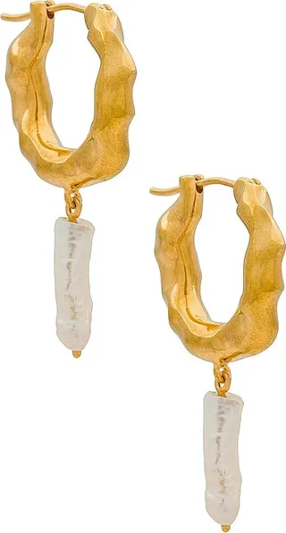 Wave Pearl Drop Hoop Earrings