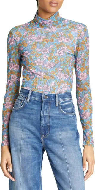 Jodi Floral Mesh Turtleneck Top