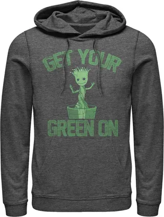 Men's Marvel St. Patrick's Day Get Your Groot On Pull Over Hoodie - Charcoal Heather - Large