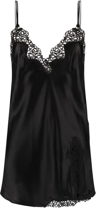 Black Petite Macramé Silk Slip Dress