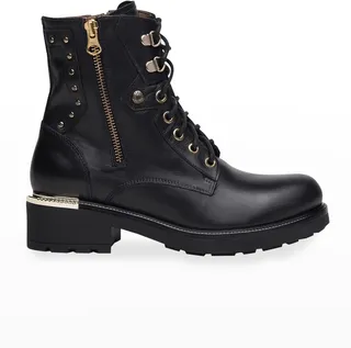 Dual-Zip Leather Combat Booties