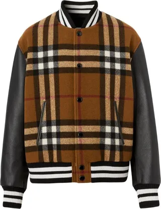 Burberry Leather Check Bomber Jacket