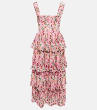 Floral tiered georgette midi dress