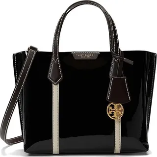 Tory Burch Perry Patent Small Triple-Compartment Tote (Black) Handbags