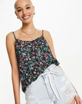 JDY cami top in black floral