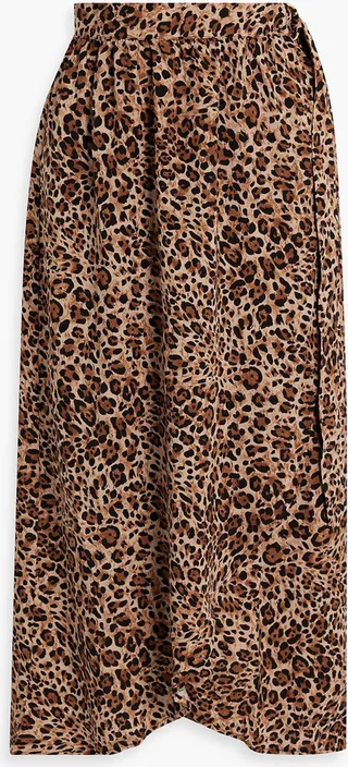 Devlin gathered leopard-print voile midi wrap skirt
