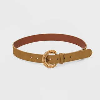 Women's Rattan Buckle Belt - A New Day™ Tan M