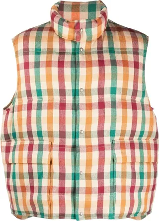 Neutral Walker Check Print Down Gilet