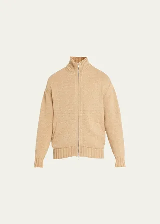 Men's Cashmere Knit Full-Zip Bomber Sweater
