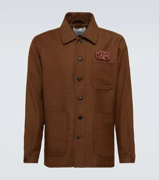Brooch wool shirt jacket