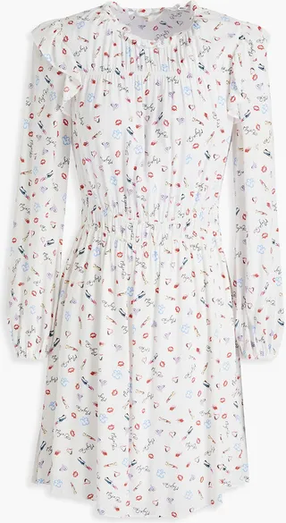 Ruffled printed crepe de chine mini dress