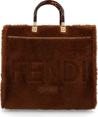 Fendi Logo Detailed Textured Tote Bag