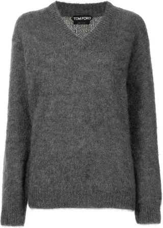 V-neck brushed mohair-blend jumper