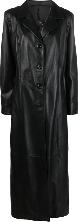 Plain Leather Trench Coat