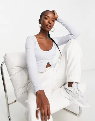 Puma classics ribbed long sleeved top in pale blue