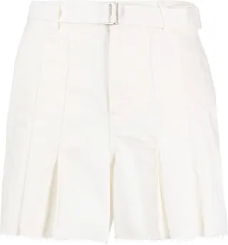 High-Waist Pleated Cotton Shorts