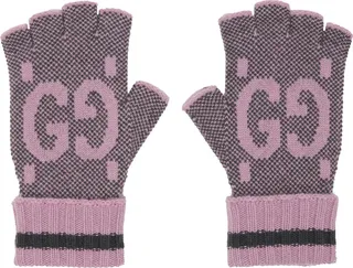 Gucci Pink & Gray Fingerless Gloves
