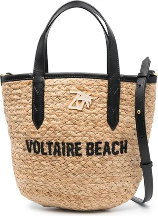 Embroidered-Logo Raffia Beach Bag