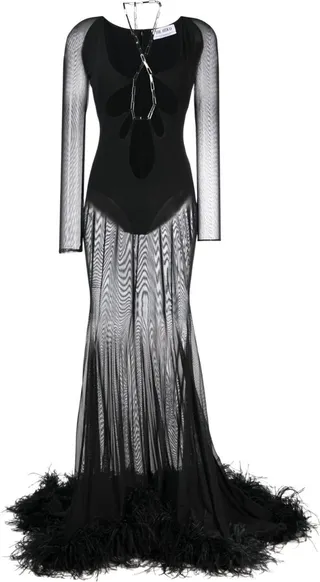 Karen cut-out feather-trim dress