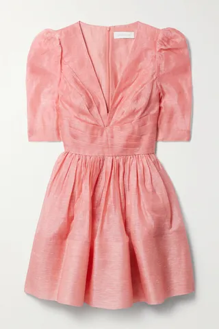 Zimmermann - Wonderland Gathered Linen And Silk-blend Organza Mini Dress - Pink