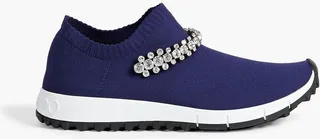 Verona crystal-embellished stretch-knit slip-on sneakers