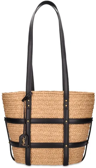 Raffia & leather panier bag