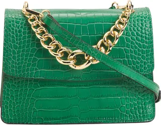Made In Italy Leather Crossbody With Croc Strap And Chain