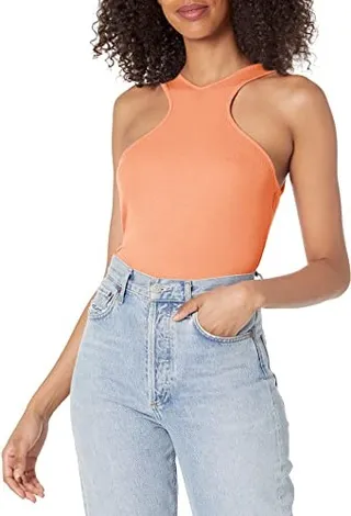 BCBGMAXAZRIA Women's Fitted Sleeveless Cross Front Halter Neck Top