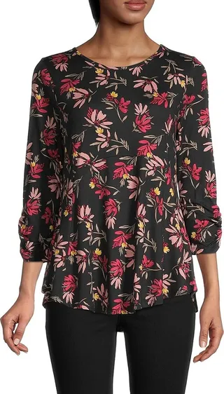 Three-Quarter Sleeve Babydoll Print Top
