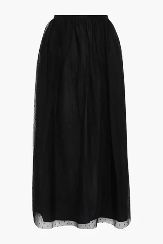 Gathered point d'esprit midi skirt