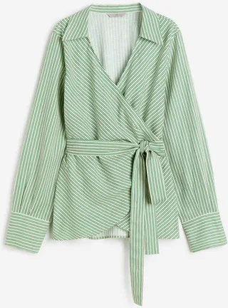Linen-blend Wrap Blouse