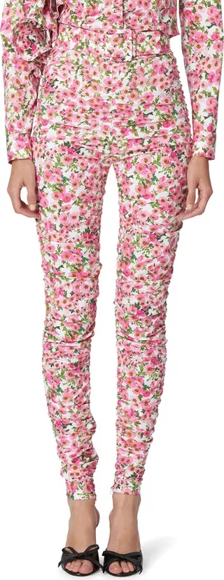 Anemone Print Ruched Skinny Fit Pants