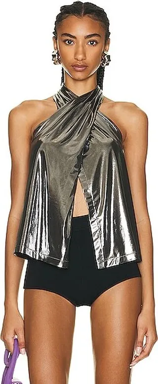 Emilio Pucci Liquid Halter Top in Metallic Silver