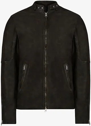 Mens Anthracite Gre Cora Panel-detail Suede Bomber Jacket Xxl