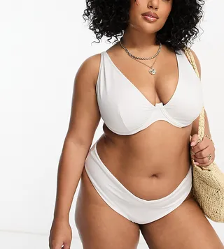 ASOS DESIGN Curve mix and match step front underwire bikini top in white