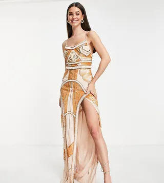 ASOS DESIGN Tall balaeric embellished maxi dress in blush
