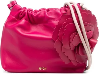 Rose-Appliqué Leather Shoulder Bag