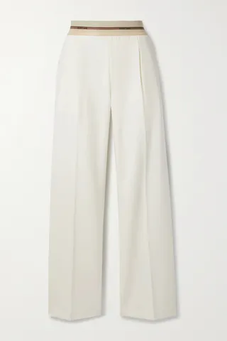 Helmut Lang - Pleated Jacquard-trimmed Stretch-twill Straight-leg Pants - Ivory
