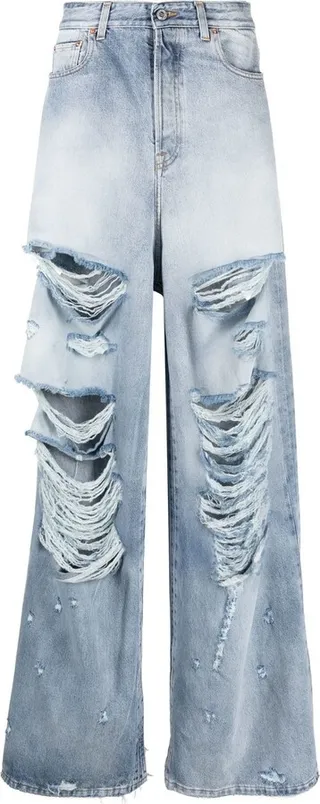 Distressed Wide-Leg Jeans