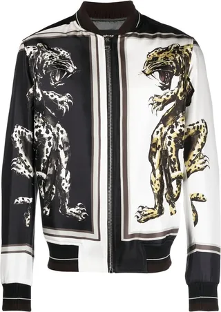 Animal-Print Illustration Bomber Jacket