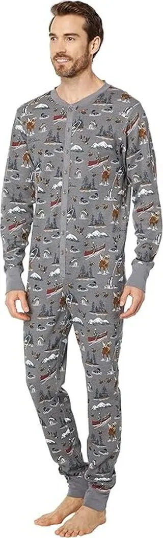 L.L.Bean Mini Waffle One-Piece Regular (Federal Gray Heritage Scenic) Men's Clothing