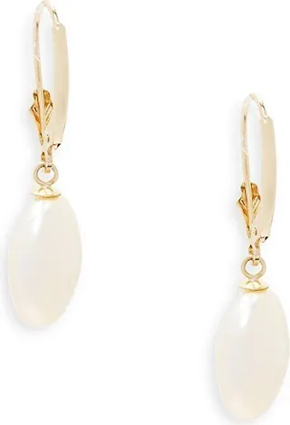 Biwa 13MM White Coin Cultured Freshwater Pearl and 14K Yellow Gold Drop Earrings