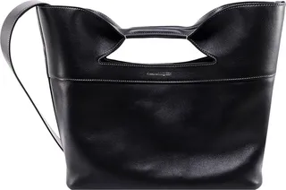 Leather handbag with logo print