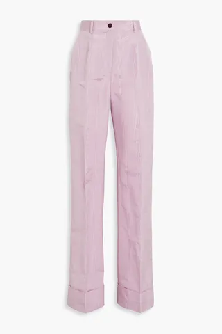 Satin-trimmed silk-blend moire wide-leg pants