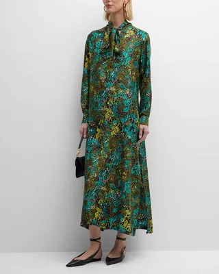 Calate Animal-Print Neck-Tie Maxi Dress
