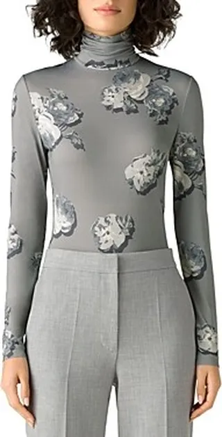 St. John Rose Print Jersey Turtleneck