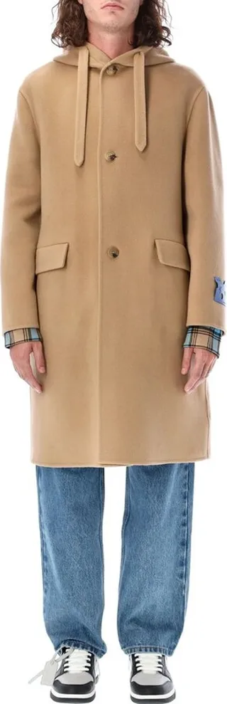 Off-White Logo Patch Long-Sleeved Hooded Coat