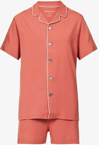 Mens Red Basel Piped-trims Modal-blend Pyjamas Xxxl
