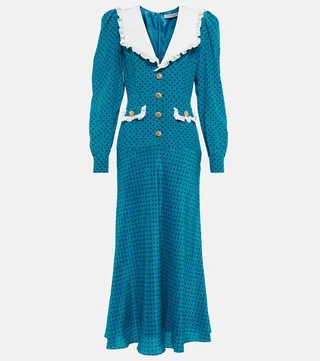 Polka-dot silk maxi dress