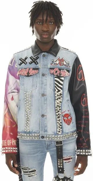 Cult of Individuality Type IV Denim Jacket Double Cuff Motley Crue - Blue